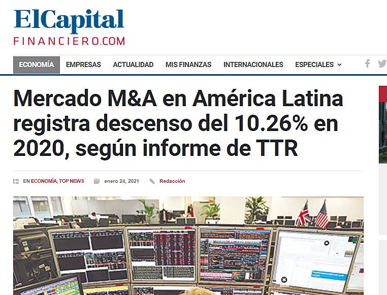 Mercado M&A en Amrica Latina registra descenso del 10.26% en 2020, segn informe de TTR